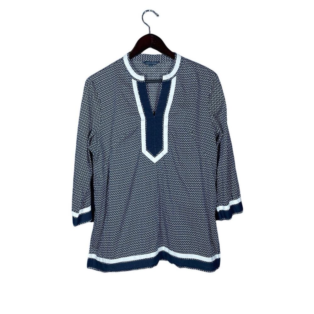Tommy Hilfiger Shirt Women’s Large Blue/White Tunic Nautical V-neck 3/4 Sleeves